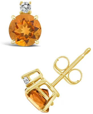 Citrine (1 ct. t.w.) and Diamond Accent Stud Earrings 14K Yellow Gold