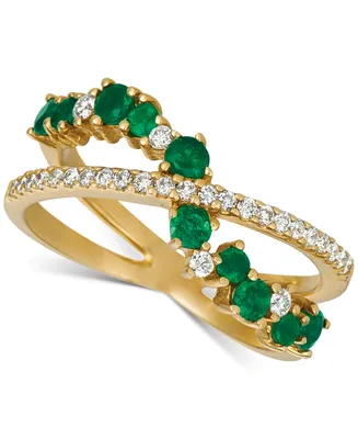 Emerald (5/8 ct. t.w.) & Diamond (1/4 ct. t.w.) Swirl Crossover Ring in 14k Gold