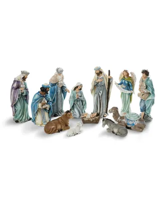 Glitzhome Oversized Deluxe Blue Resin Nativity Figurine Set, 12 Piece