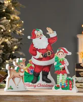 Glitzhome 12" Wooden Christmas Santa Elf Reindeer Table Decor Set, 3 Piece