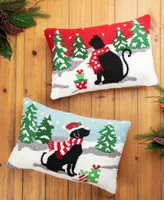 Glitzhome 18" Hooked Christmas Cat Dog Pillow Set, 2 Piece