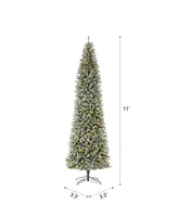 Glitzhome 11' Pre-Lit Flocked Pencil Fir Artificial Christmas Tree with 950 Warm White Lights