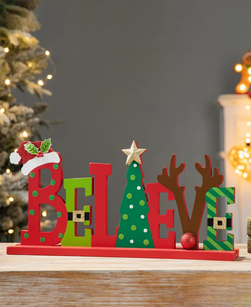 Glitzhome 14" Wooden Christmas Believe Table Decor