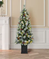 Glitzhome 5' Pre-Lit Pine Artificial Christmas Porch Tree with 150 Warm White Lights Set, 2 Piece