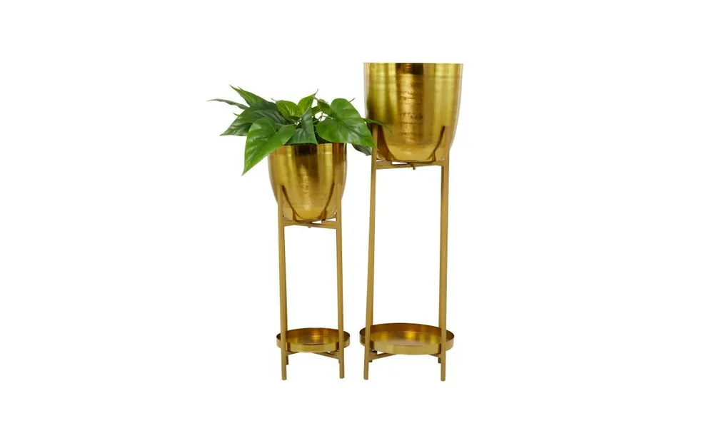 Metal Modern Planters with Stand, Set of 2 - Gold