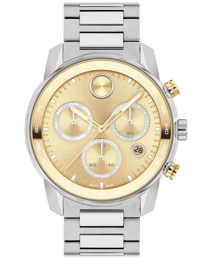 Movado Men's Swiss Chronograph Bold Verso Stainless Steel Bracelet Watch 44mm