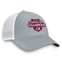 Fanatics Men's Gray/White Colorado Avalanche 2022 Stanley Cup Champions Locker Room Trucker Adjustable Hat