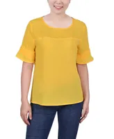 Petite Short Sleeve Crepe and Chiffon Top