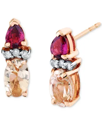 Multi-Gemstone (1-1/3 ct. t.w.) & Diamond (1/20 ct. t.w.) Stud Earrings in 14k Rose Gold - Multi