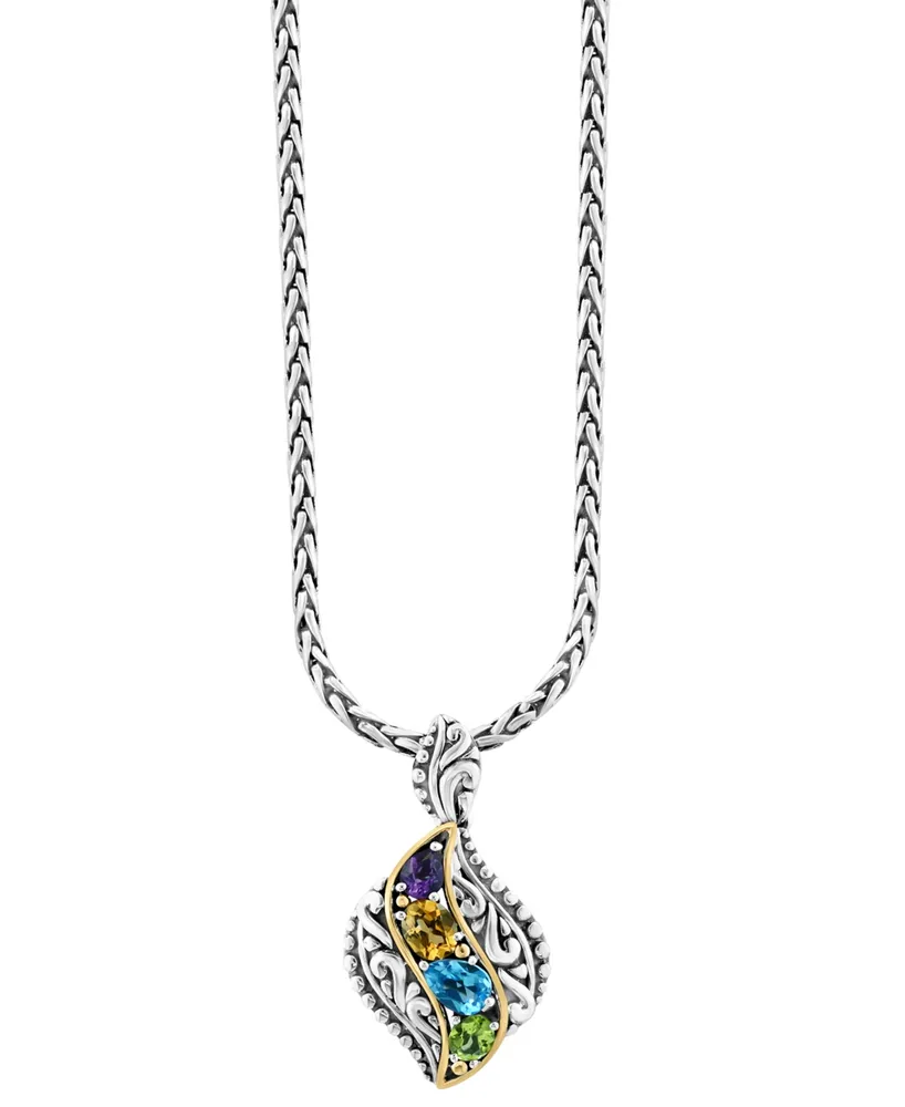 Effy Multi-Gemstone Swirl 18" Pendant Necklace (2-1/5 ct. t.w.) in Sterling Silver & 18k Gold-Plate