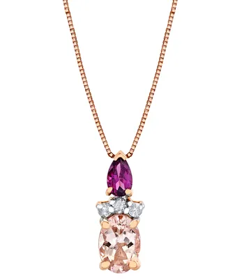 Multi-Gemstone (1-1/4 ct. t.w.) & Diamond (1/20 ct. t.w.) 18" Pendant Necklace in 14k Rose Gold