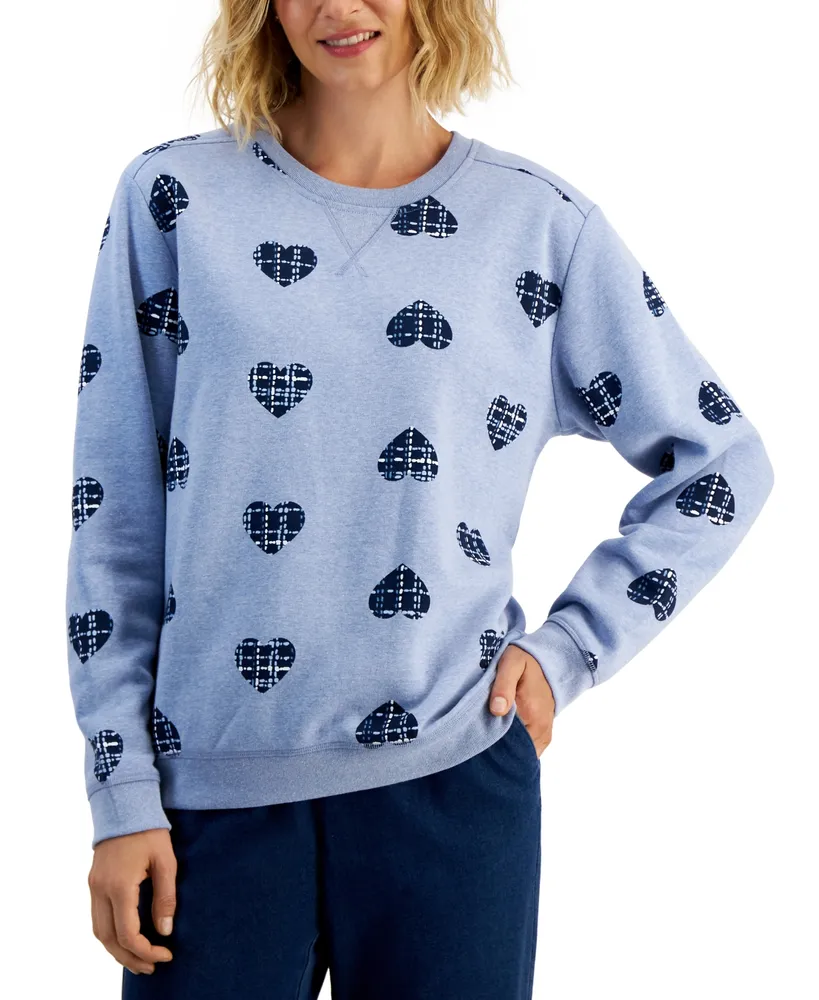 Karen Scott Women's Plaid-Heart Sweatshirt, Created for Macy's