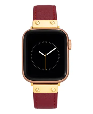 Anne Klein Women's Red Genuine Leather Band Compatible with 38/40/41mm Apple Watch - Red, Gold