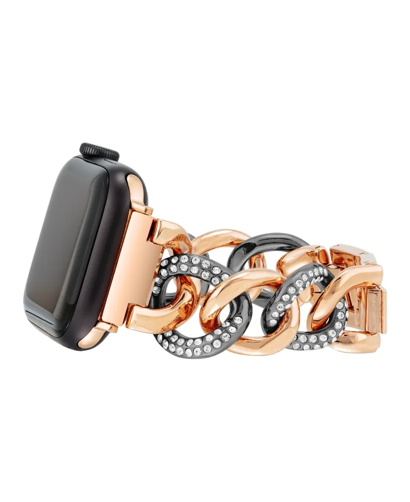 Anne Klein Women's Black and Rose Gold-Tone Alloy Chain with Crystals Bracelet Compatible with 38/40/41mm Apple Watch - Black, Rose Gold