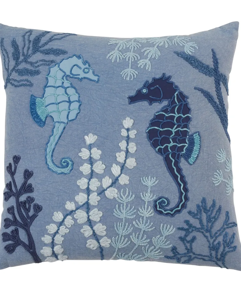Saro Lifestyle Seahorse Stonewashed Decorative Pillow, 20" x 20"