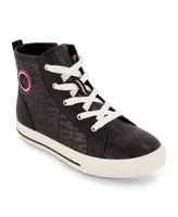 Dkny Little Girls Side Zipper All Over Logo High Top Sneakers