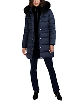Tahari Womens Velvet Bibbed Faux-Fur Hooded Puffer Coat