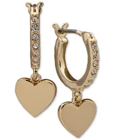 Dkny Gold-Tone Heart Charm Pave Hoop Earrings