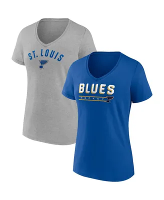 Women's Fanatics Blue, Heather Gray St. Louis Blues Parent 2-Pack V-Neck T-shirt Set