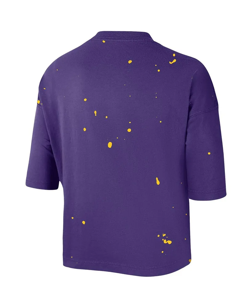 Women's Nike Purple Los Angeles Lakers Courtside Splatter Cropped T-shirt