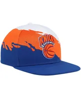 Men's Mitchell & Ness White, Blue New York Knicks Hardwood Classics Paintbrush Snapback Hat