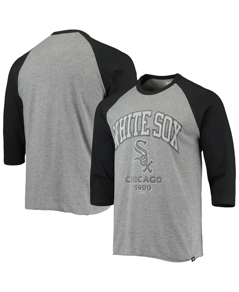 Men's '47 Brand Heathered Gray, Black Distressed Chicago White Sox 1900 Inaugural Season Vintage-Like Raglan 3/4-Sleeve T-shirt