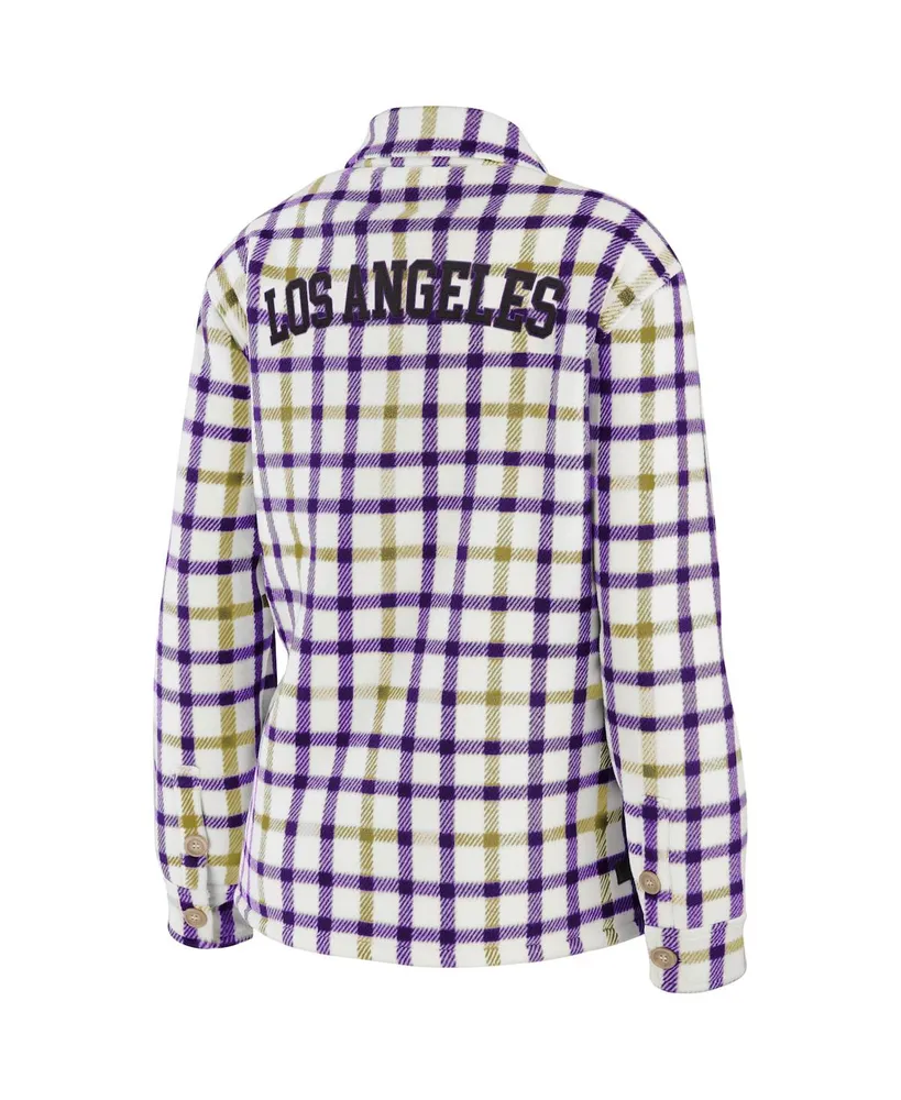 Women's Wear by Erin Andrews Oatmeal, Purple Los Angeles Lakers Plaid Button-Up Shirt Jacket