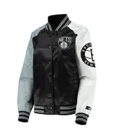 Women's Starter Black, Gray Brooklyn Nets The Prospect Raglan Full-Snap Jacket