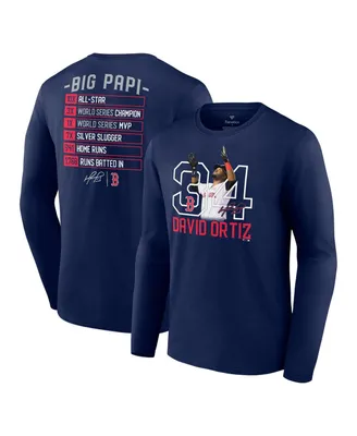 Men's Fanatics David Ortiz Navy Boston Red Sox Stats Resume Long Sleeve T-shirt