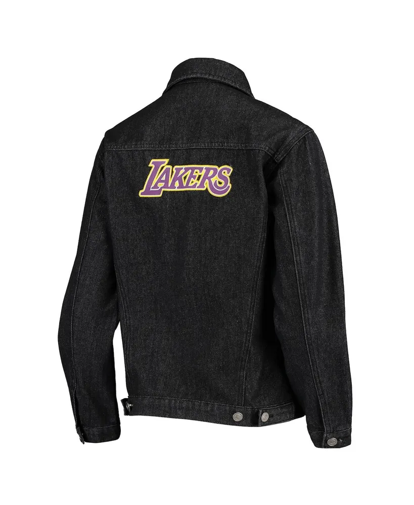 Women's The Wild Collective Black Los Angeles Lakers Patch Denim Button-Up Jacket