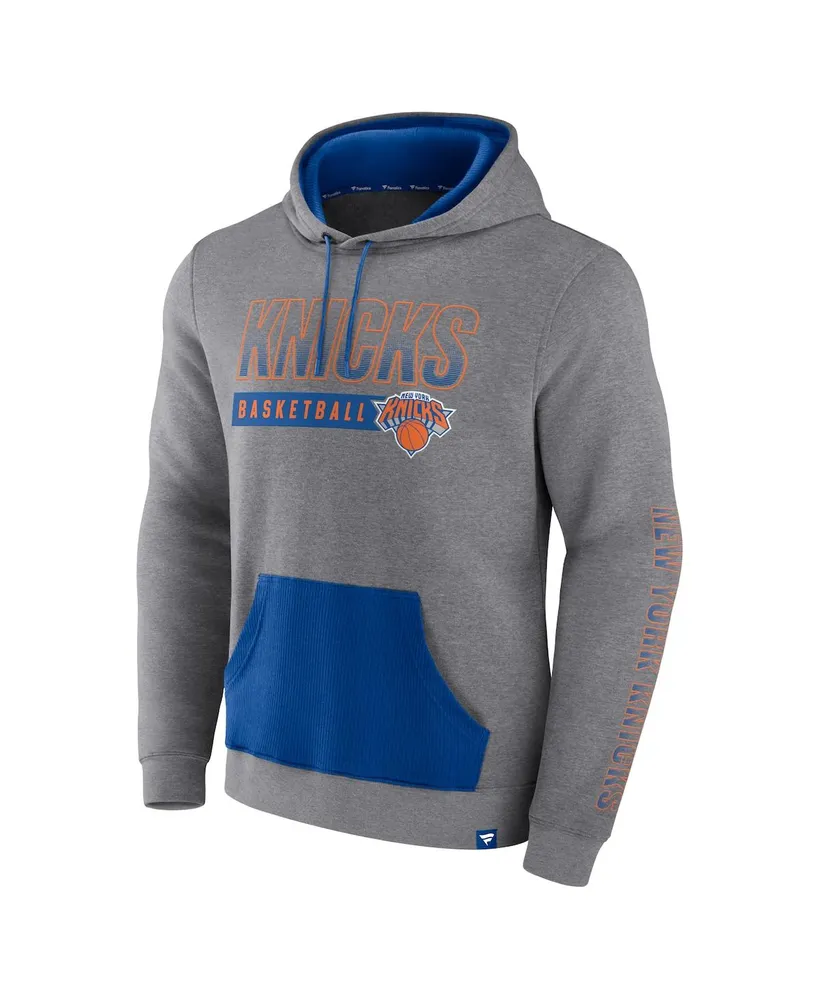Men's Fanatics Heathered Gray New York Knicks Off The Bench Color Block Pullover Hoodie