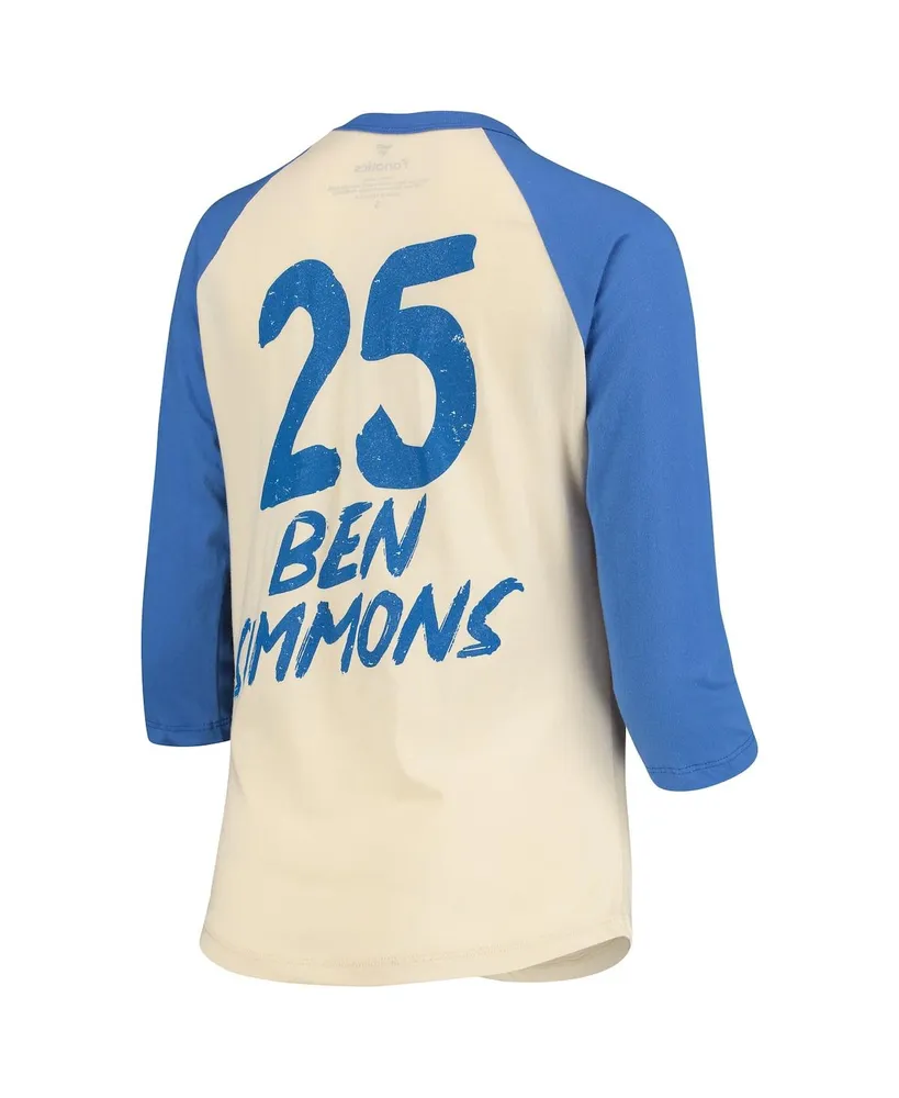 Women's Fanatics Ben Simmons Cream Philadelphia 76ers Raglan 3/4-Sleeve T-shirt