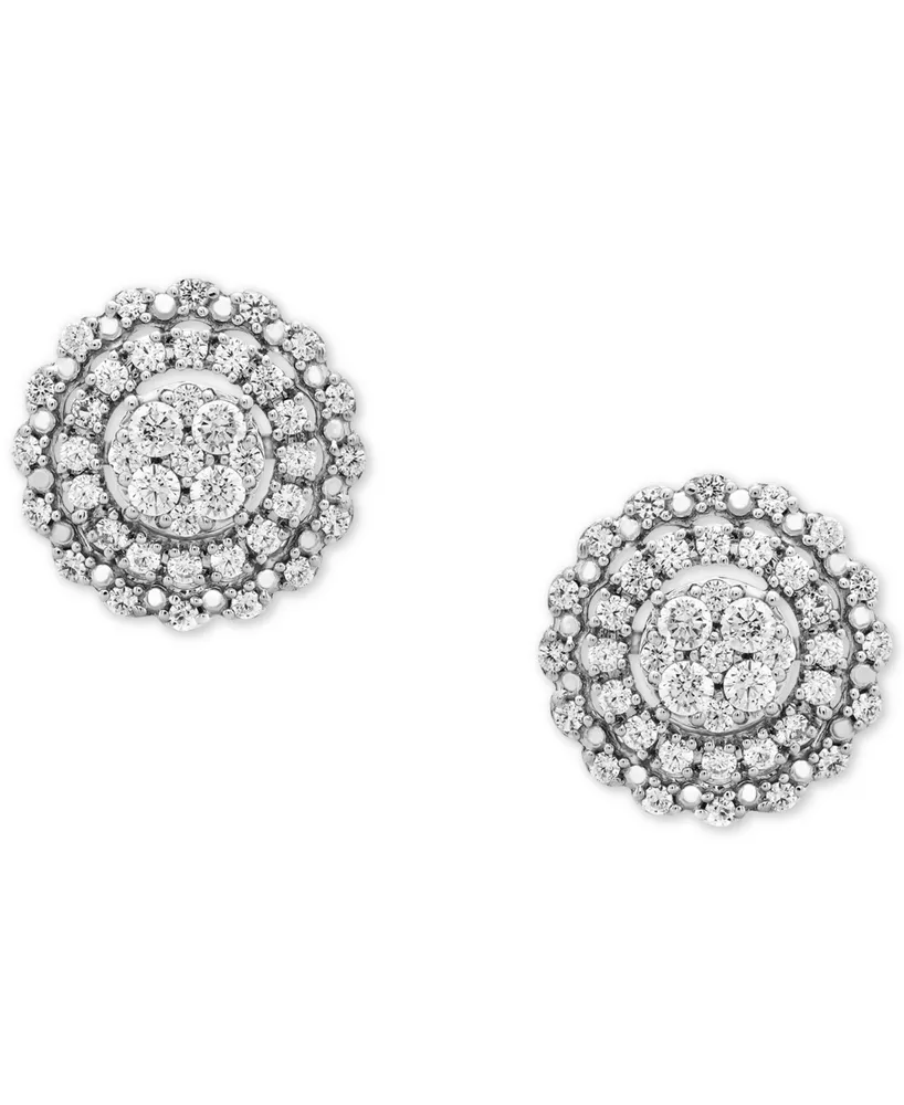 Diamond Halo Cluster Stud Earrings (1/2 ct. t.w.) in 10k White Gold