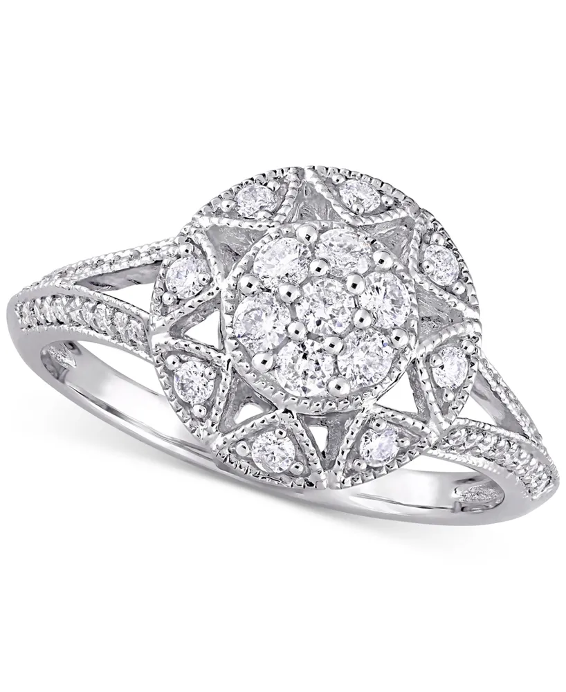 Diamond Vintage-Inspired Cluster Engagement Ring (1/2 ct. t.w.) 14k White Gold