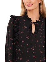 Cece Women's Long Sleeve Tie-Neck Blouse with Eyelet Trim