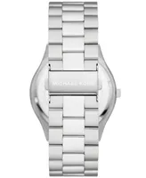 Michael Kors Men's Slim Runway Three-Hand Silver-Tone Stainless Steel Bracelet Watch 44mm and Luggage Saffiano Leather Wallet Set
