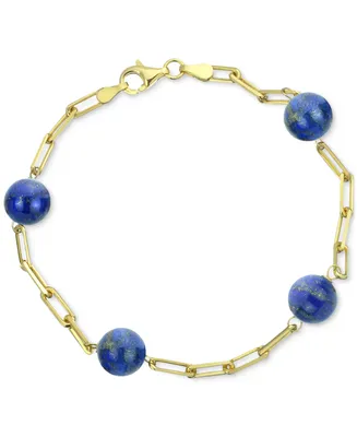 Onyx Bead Paperclip Link Bracelet 18k Gold-Plated Sterling Silver (Also Turquoise, Lapis Lazuli, Red Coral, & Rose Quartz)