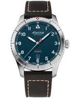 Alpina Men's Swiss Automatic Startimer Black Leather Strap Watch 41mm