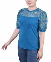 Petite Size Puff Lace-Sleeve Top