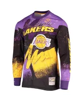 Men's Mitchell & Ness Purple Los Angeles Lakers Hardwood Classics Hyper Hoops Moto Sublimated Long Sleeve T-shirt