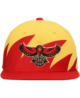 Men's Mitchell & Ness Yellow, Red Atlanta Hawks Hardwood Classics Sharktooth Snapback Hat