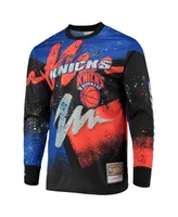 Men's Mitchell & Ness Blue New York Knicks Hardwood Classics Hyper Hoops Moto Sublimated Long Sleeve T-shirt