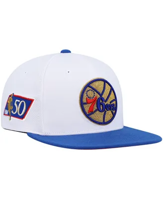 Men's Mitchell & Ness White and Royal Philadelphia 76ers Hardwood Classics 50th Anniversary Snapback Hat