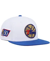 Men's Mitchell & Ness White and Royal Philadelphia 76ers Hardwood Classics 50th Anniversary Snapback Hat