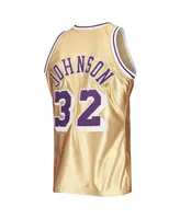 Men's Mitchell & Ness Magic Johnson Gold Los Angeles Lakers 75th Anniversary 1984-85 Hardwood Classics Swingman Jersey