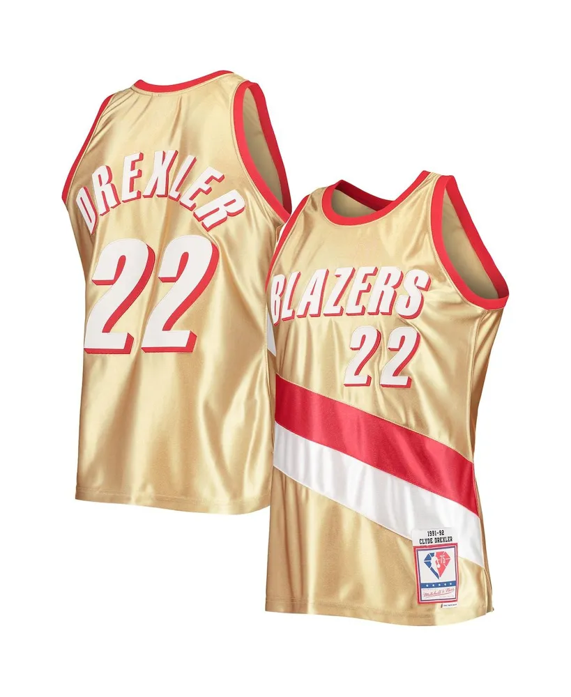 Men's Mitchell & Ness Clyde Drexler Gold Portland Trail Blazers 75th Anniversary 1991-92 Hardwood Classics Swingman Jersey