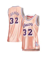 Women's Mitchell & Ness Magic Johnson Pink Los Angeles Lakers 75th Anniversary Rose Gold 1984 Swingman Jersey