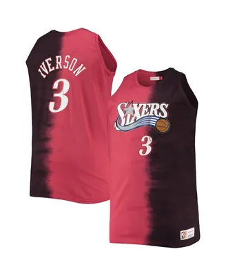 Men's Mitchell & Ness Allen Iverson Red and Black Philadelphia 76ers Profile Tie-Dye Player Tank Top