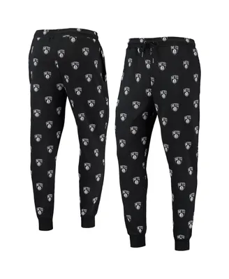 Men's The Wild Collective Black Brooklyn Nets Allover Logo Jogger Pants