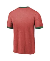 Men's Majestic Threads Heathered Red Minnesota Wild Ringer Contrast Tri-Blend T-shirt